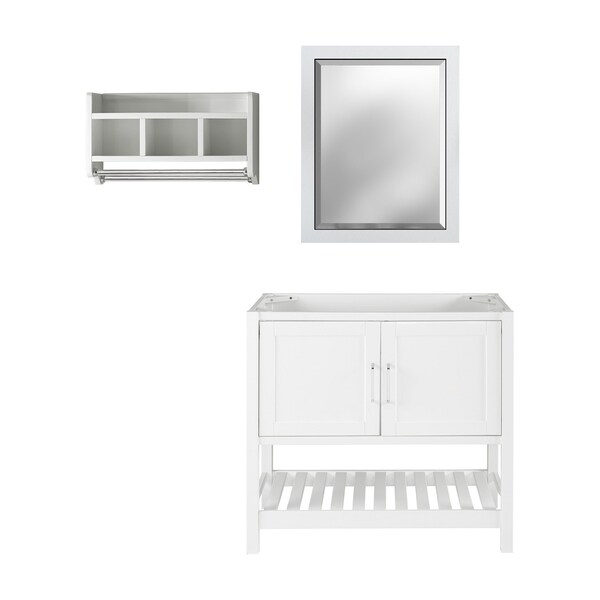 Alaterre Furniture Bennet 3pc Wooden Bathroom Vanity Set - 36-in. L Vanity, 30-in. L Mirror, 25-in. Wall Shelf, White AVAN3600WHAA - main